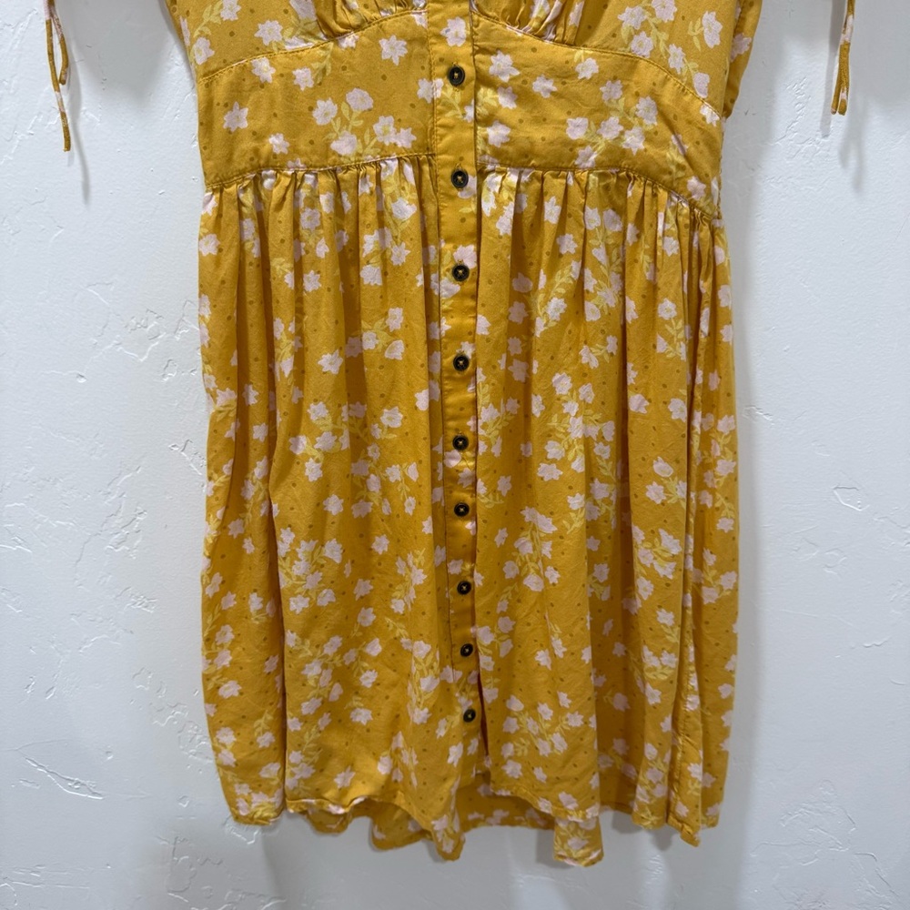 Billabong Twirl Twist Mini Dress Yellow Women's Teen Small Summer Button Front - Picture 7 of 15